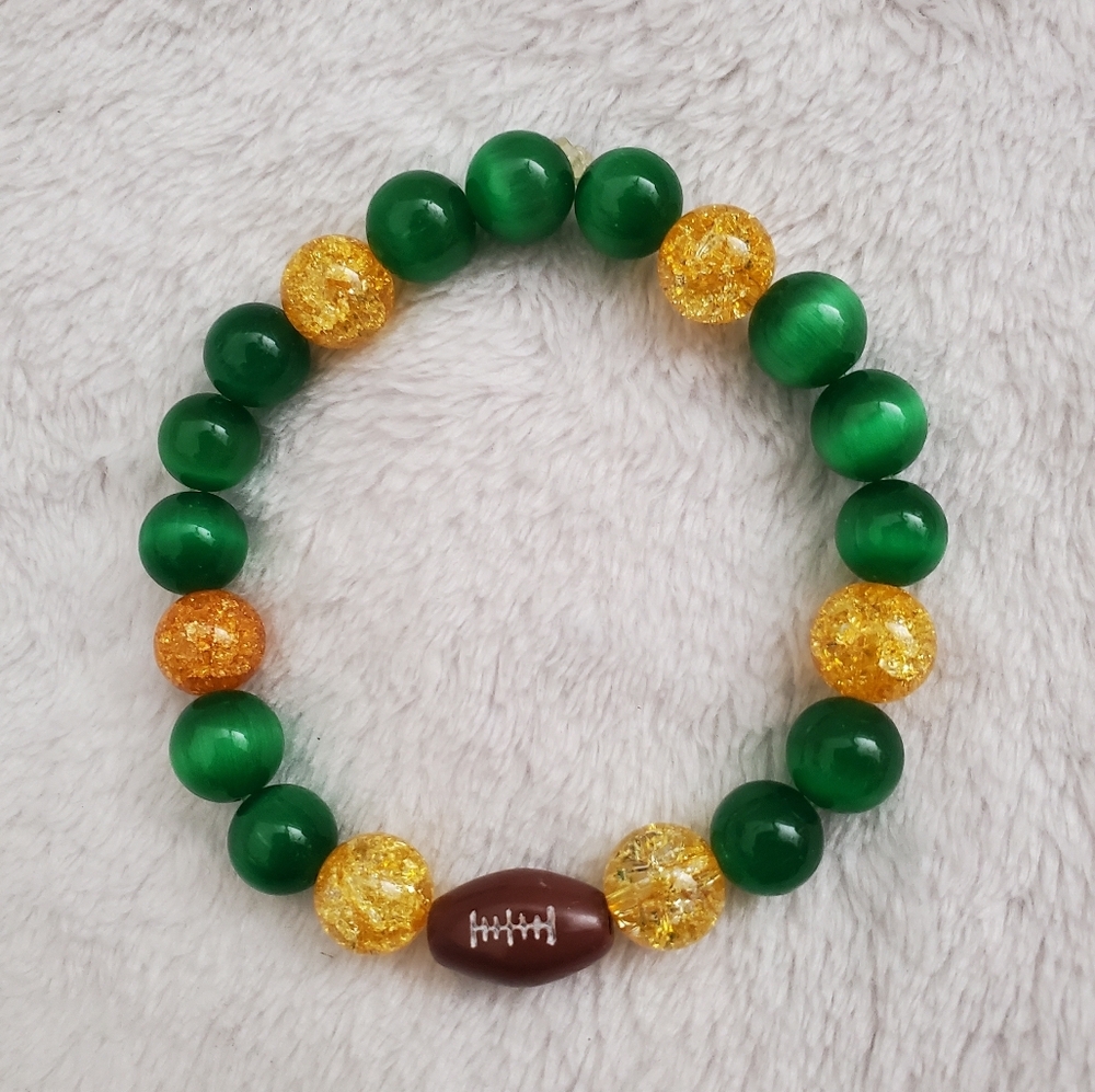 Beaded Glass Bracelet with Football Charm